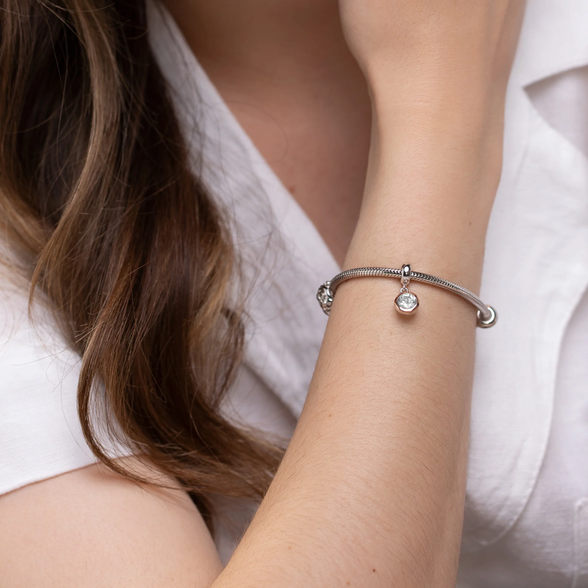 April Milestones® Birthstone Silver and Zircon Charm - Image 2