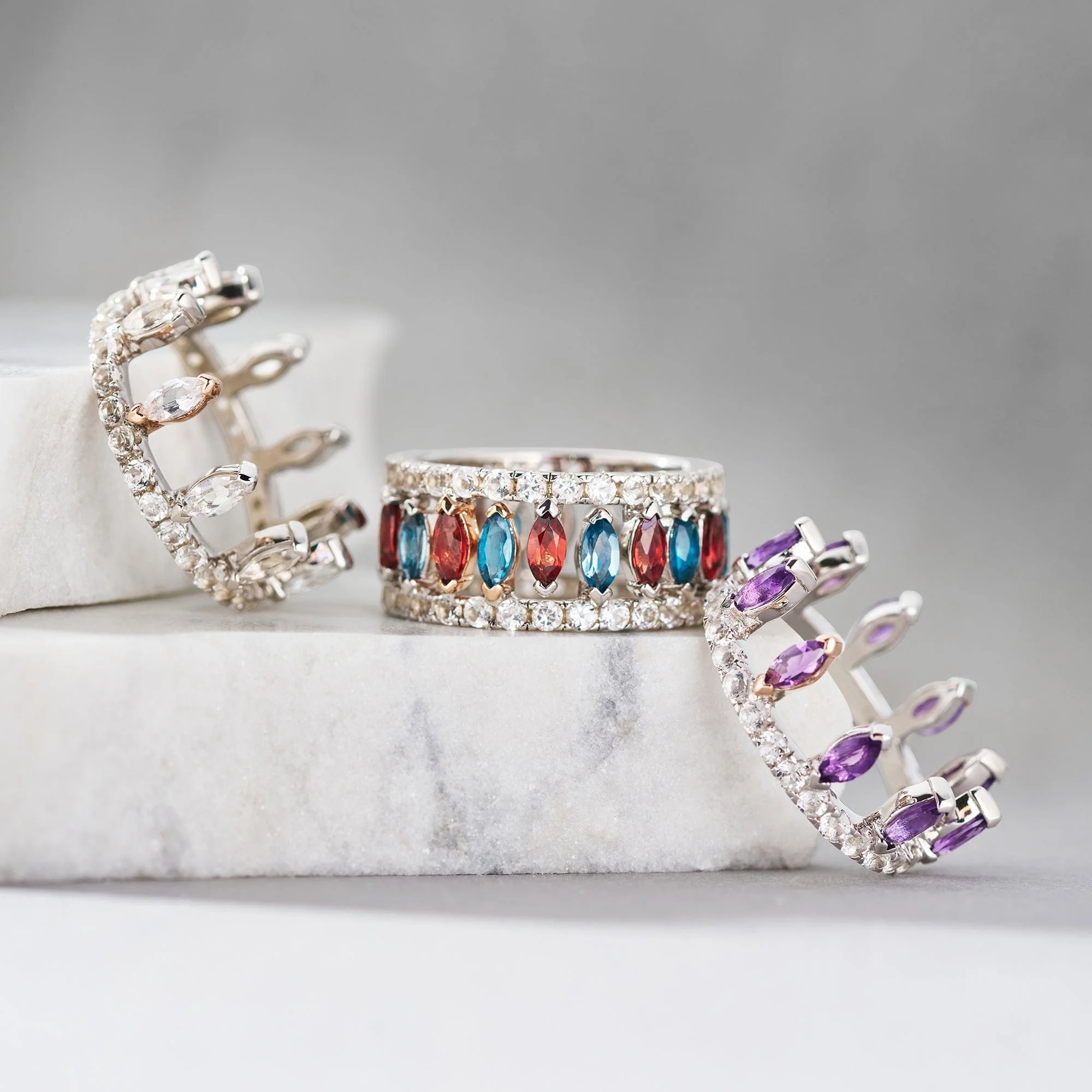 Clogau® Celebration Sterling Silver Crown Ring with London Blue & White Topaz - Image 3