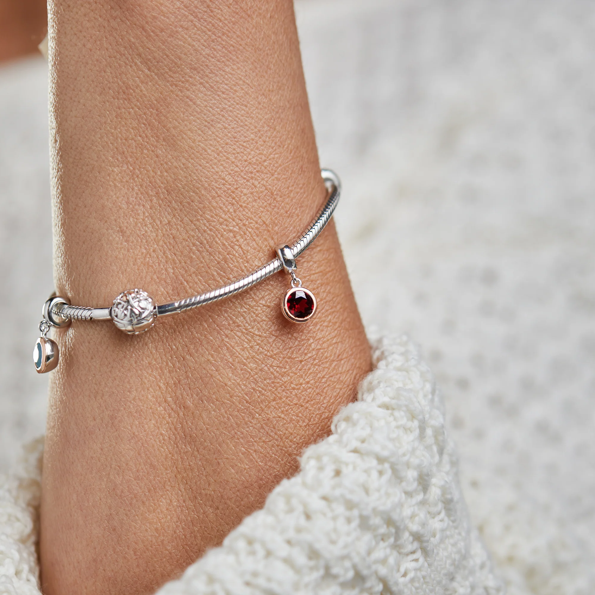 January Milestones® Birthstone Silver and Red Garnet Charm - Image 2