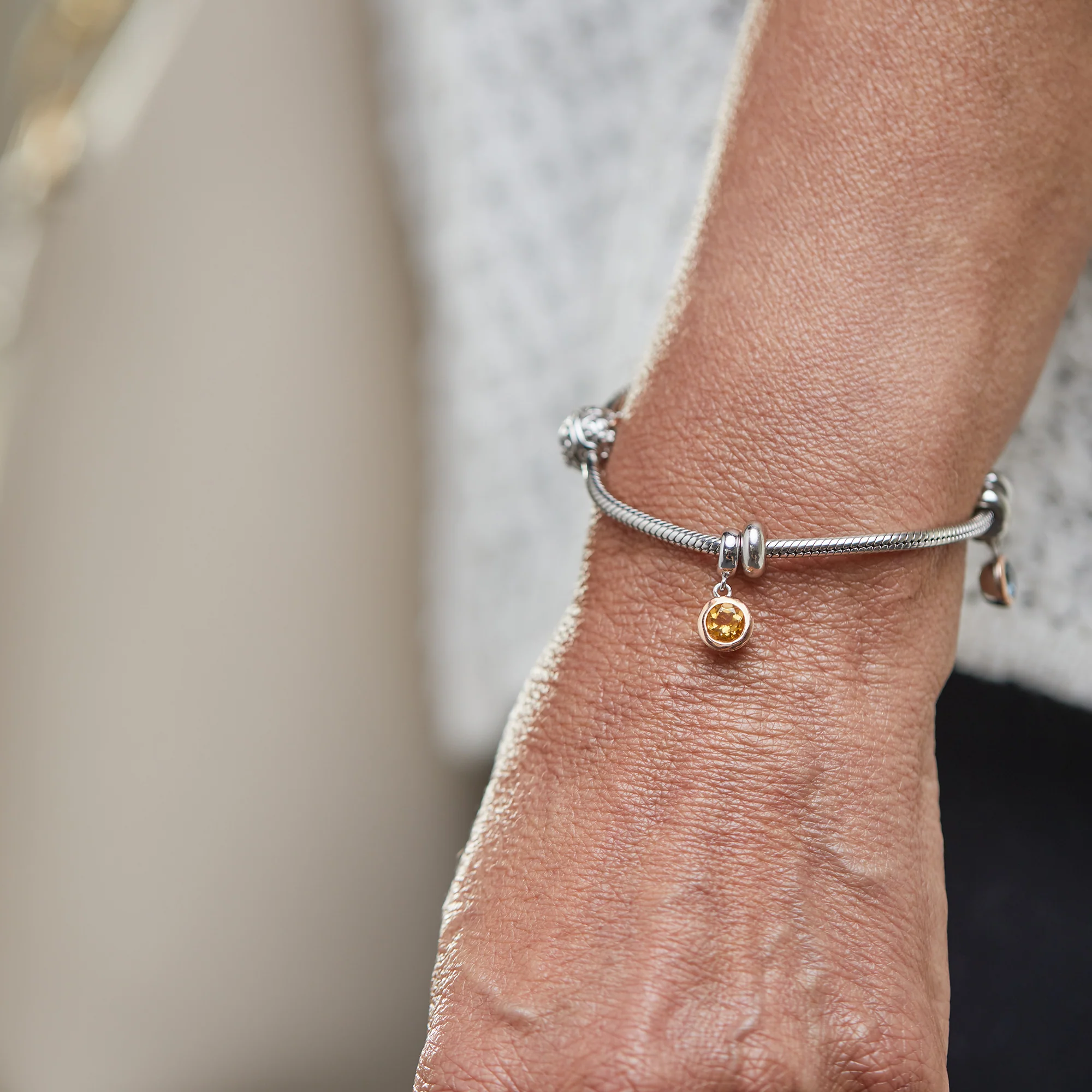 November Milestones® Birthstone Silver and Citrine Charm - Image 2