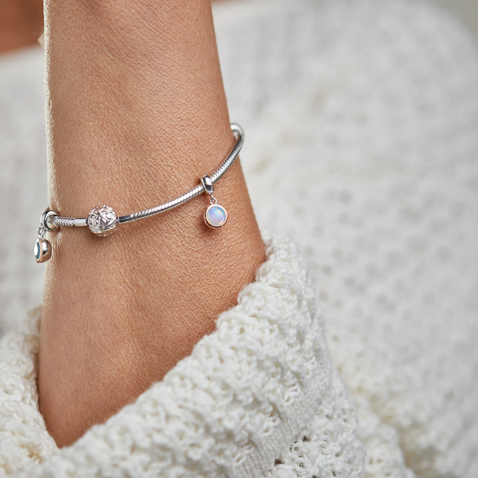 October Milestones® Birthstone Silver and Fire Opal Charm - Image 2
