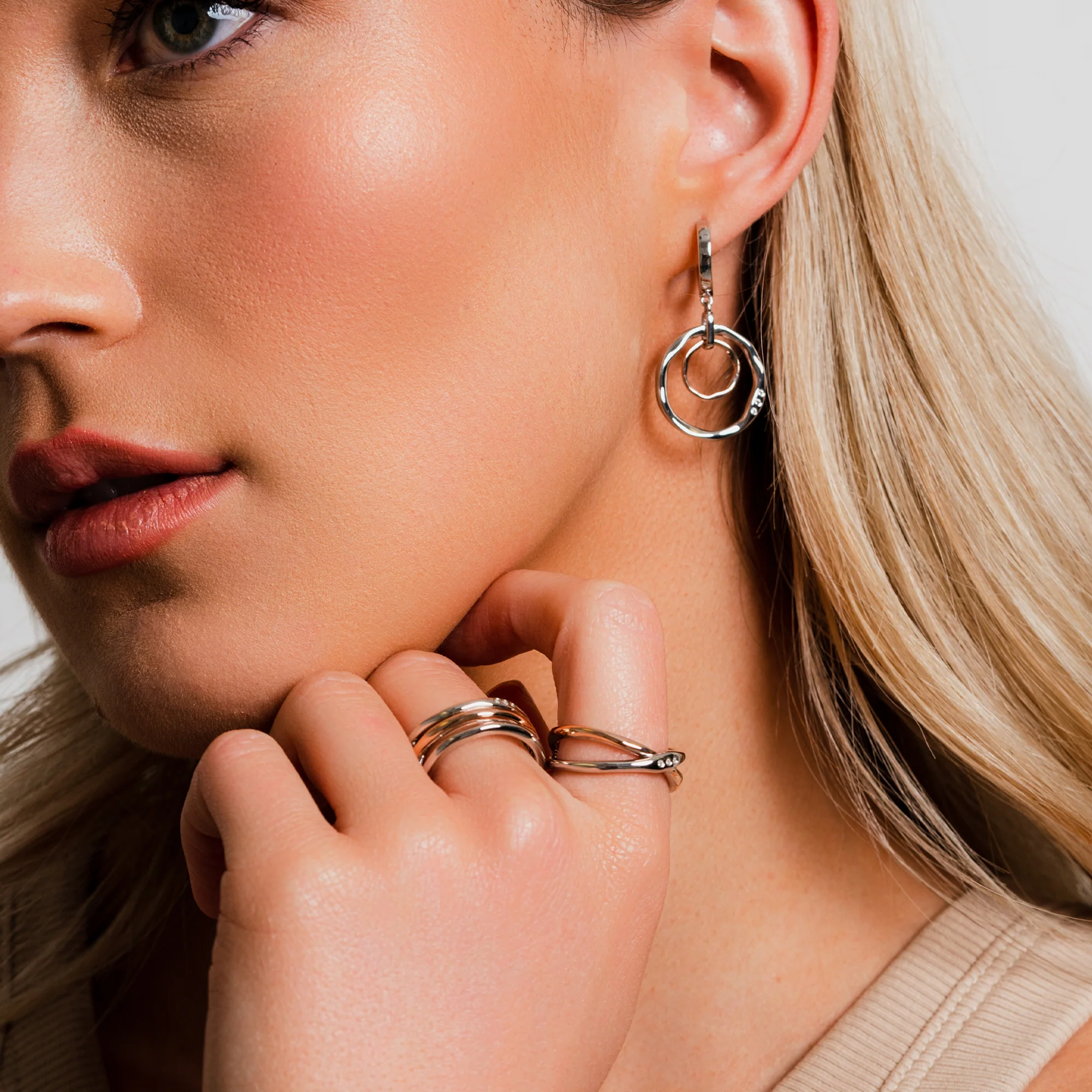 Ripples Silver Double-Hoop Creole Earrings - Image 4