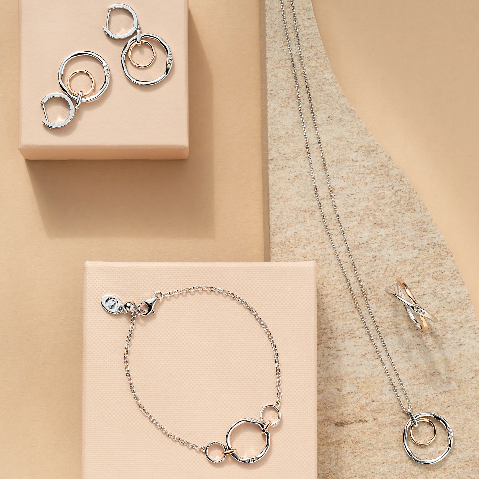Ripples Silver Double-Hoop Pendant with Topaz - Image 3